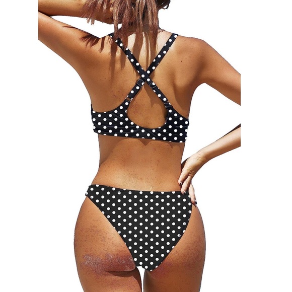 Tag On Polka Dot Black and White Bikini Two Piece Swimsuit Set - Picture 3 of 7